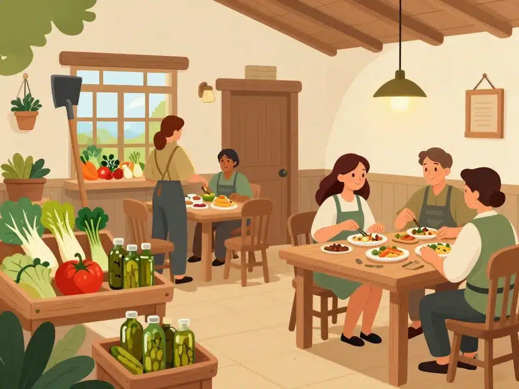 Scène cuisine et potager binette et cornichon