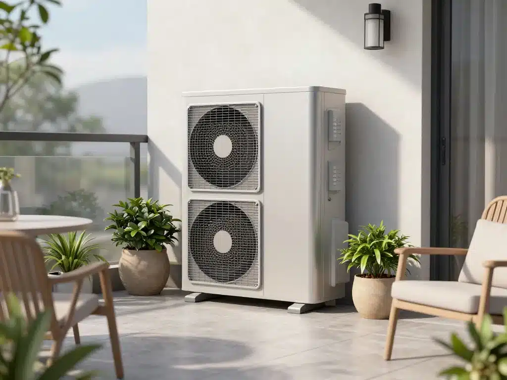 cacher une pompe à chaleur intégration terrasse moderne