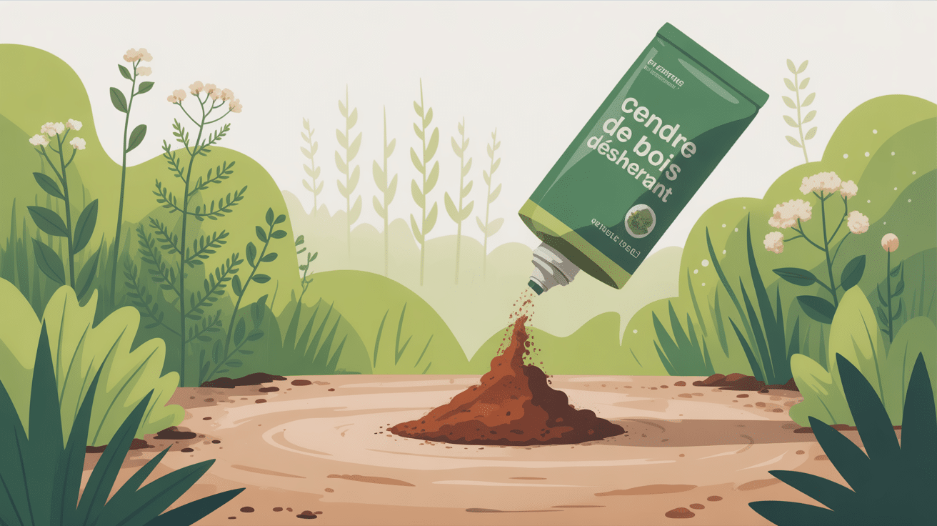 cendre de bois désherbant répandue sur sol naturel