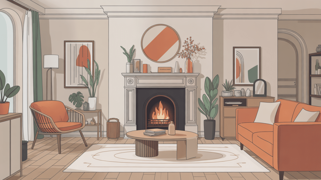 cheminée peinte mise en valeur dans salon contemporain