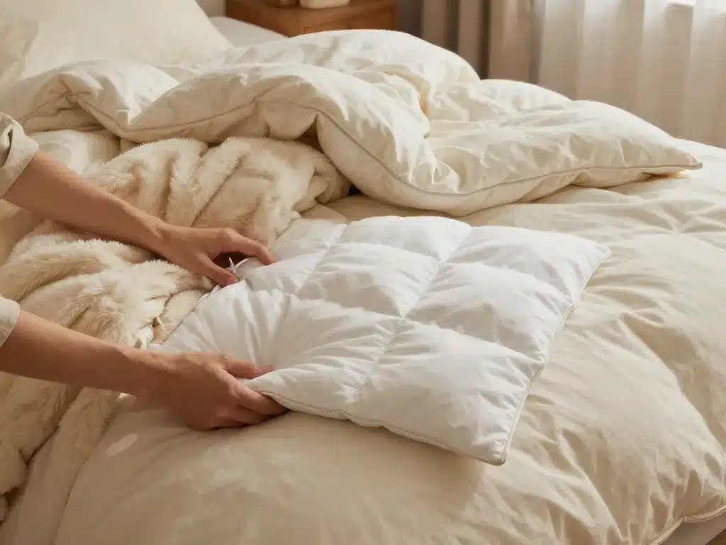 options édredon grand-mère sur lit, différents garnissages