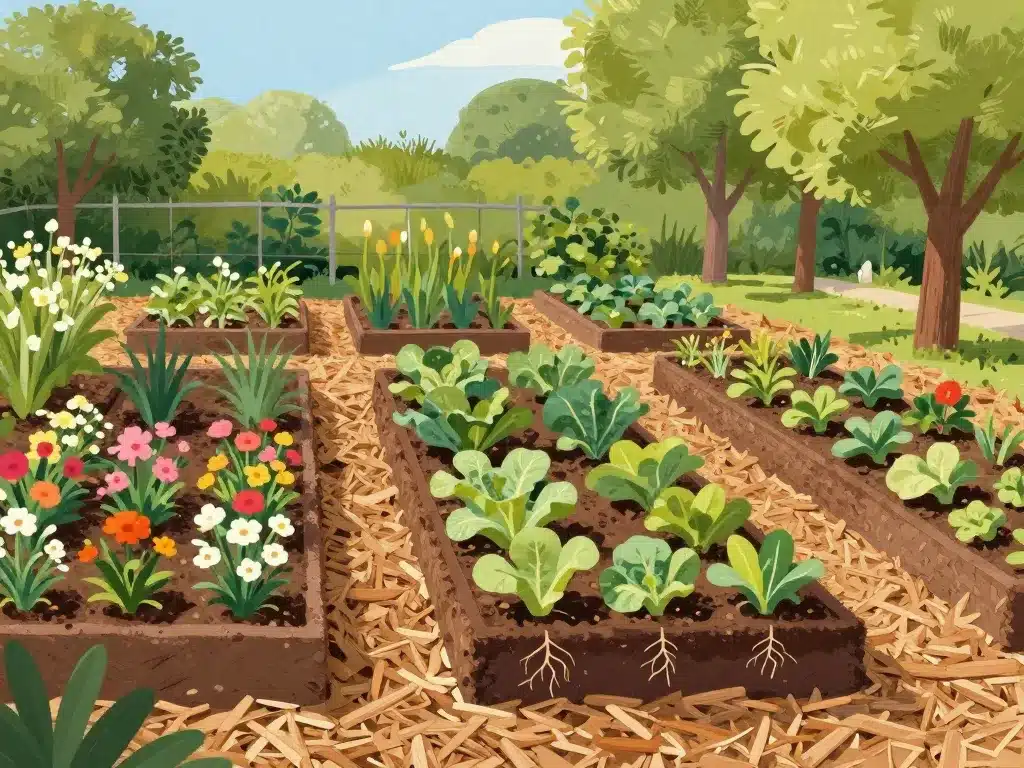 copeaux de bois paillage jardin et sol sain