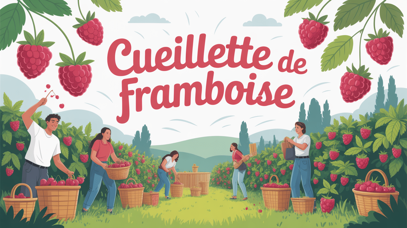 cueillette framboise joyeuse dans verger été
