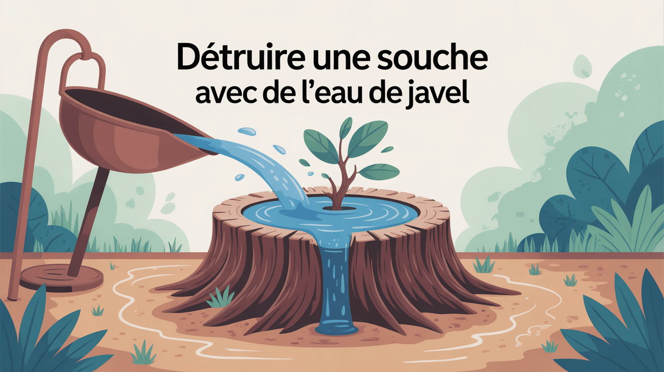 illustration détruire souche eau de javel jardin