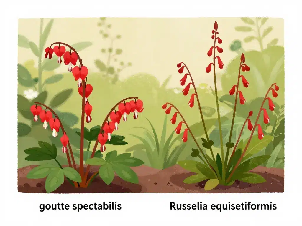 goutte de sang plante distinguer Dicentra et Russelia