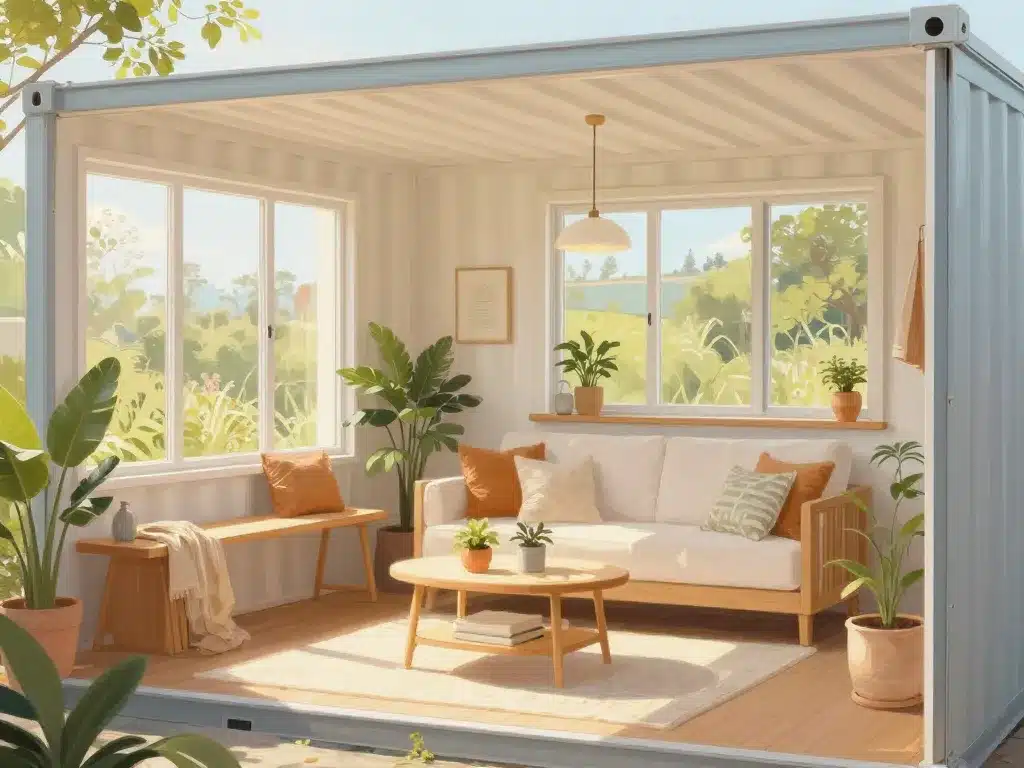 lumière et déco chaleureuse interieur maison container