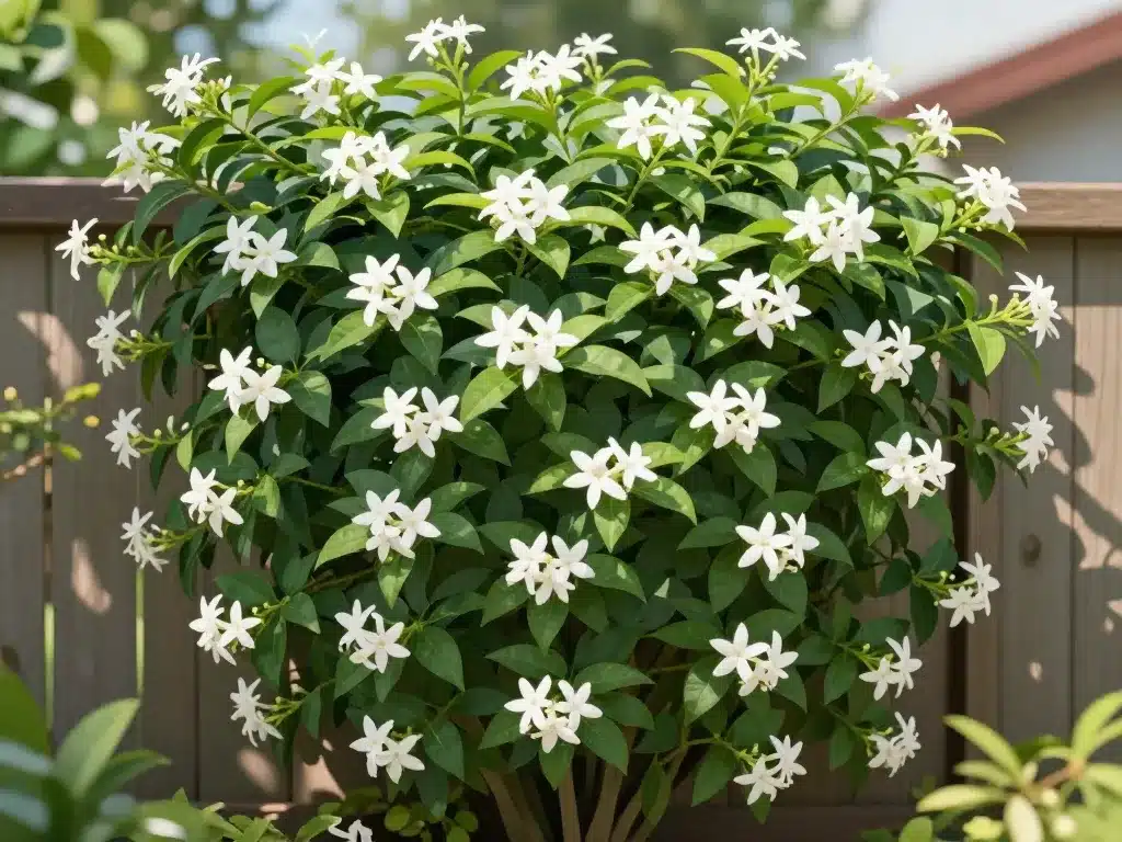 écran végétal jasmin étoilé brise-vue avec feuillage abondant