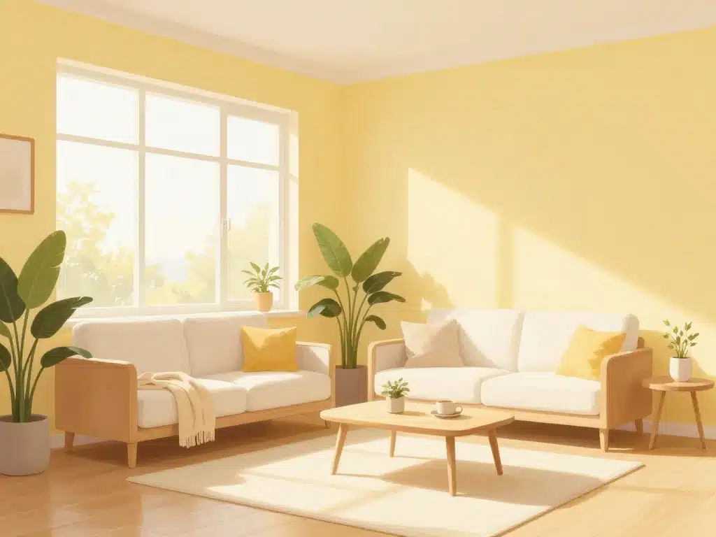 salon lumineux mur jaune pale déco
