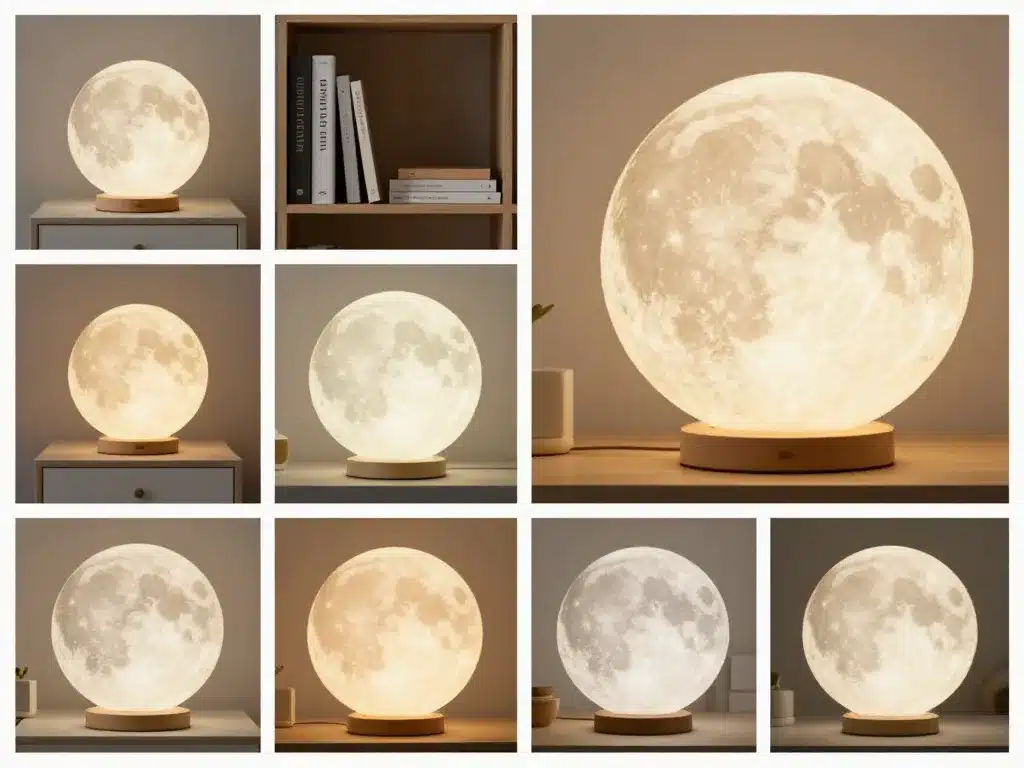 différentes tailles de lampe lunaire et finitions support