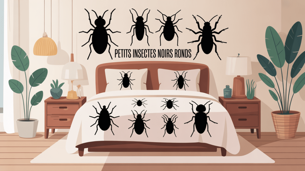 lit petit insecte noir rond maison sur textile