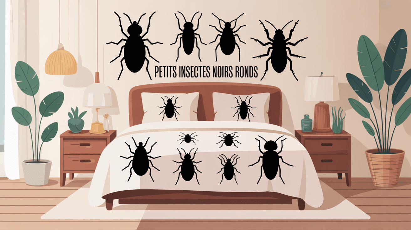 lit petit insecte noir rond maison sur textile
