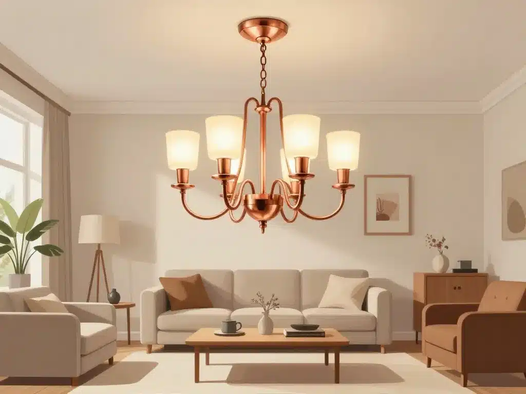 lustre en cuivre principal dans salon style mixte