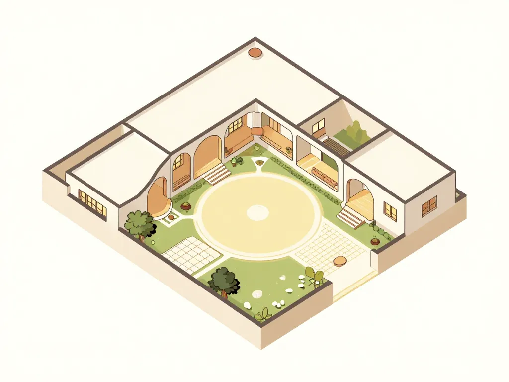 plan maison hacienda moderne patio central