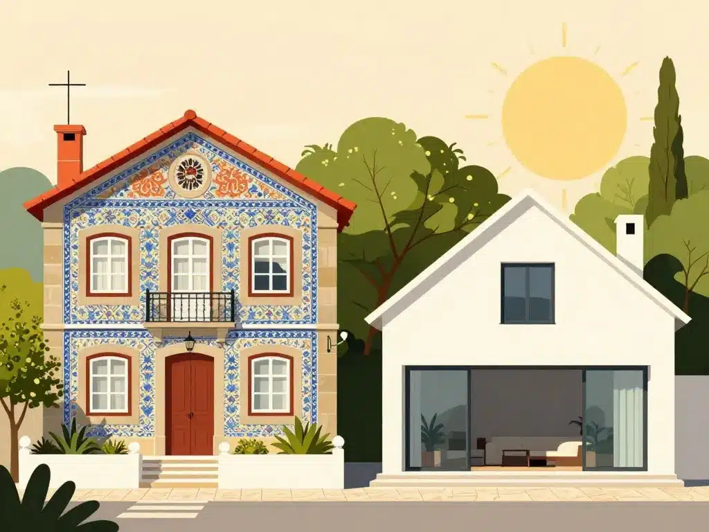 maison portugaise traditionnelle et moderne côte à côte