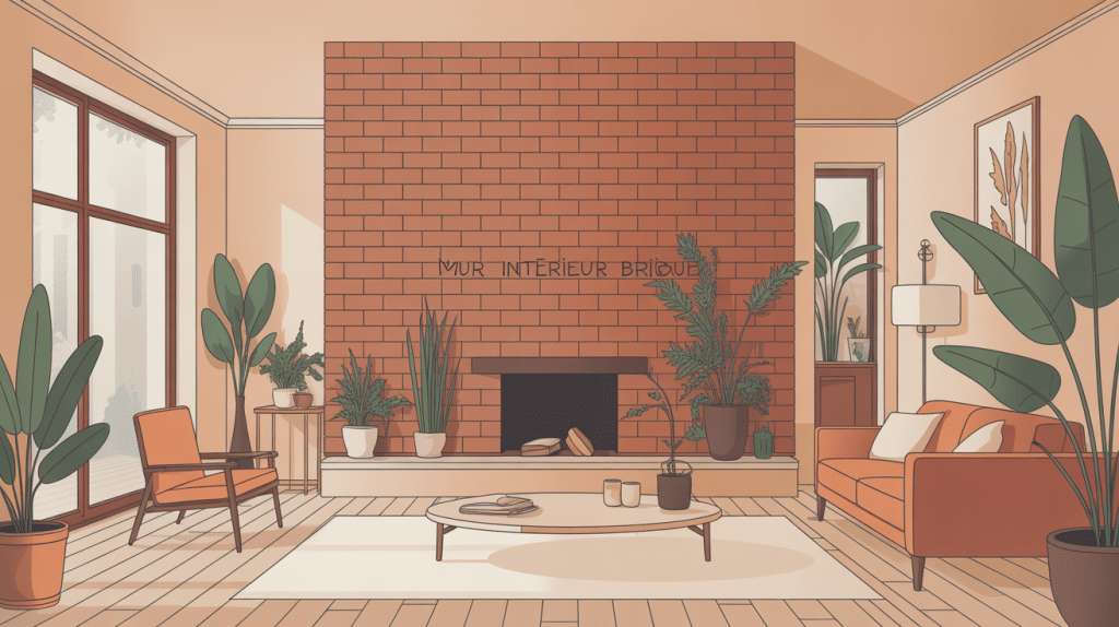 mur interieur brique dans un salon contemporain avec lumière douce