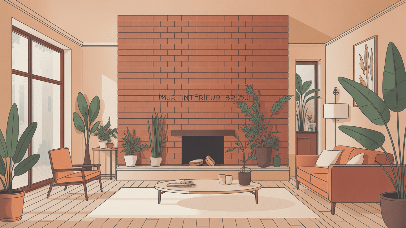 mur interieur brique dans un salon contemporain avec lumière douce