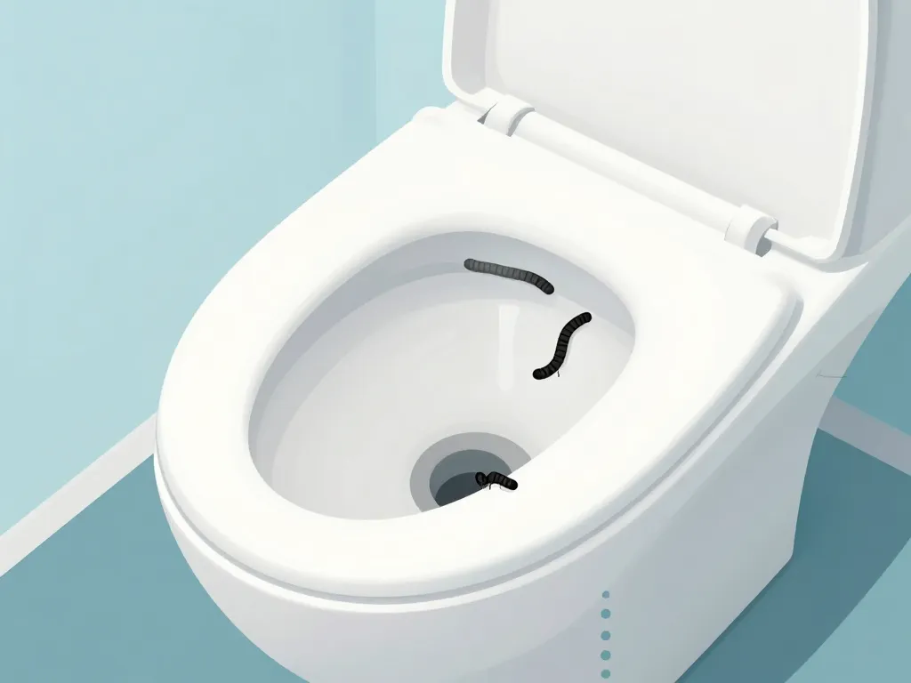 larve petit vers noir près de la cuvette wc