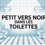 illustration salle de bain avec petit vers noir dans les toilettes