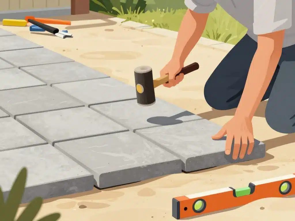 pose dalle sur sable positionnement précis outils jardin