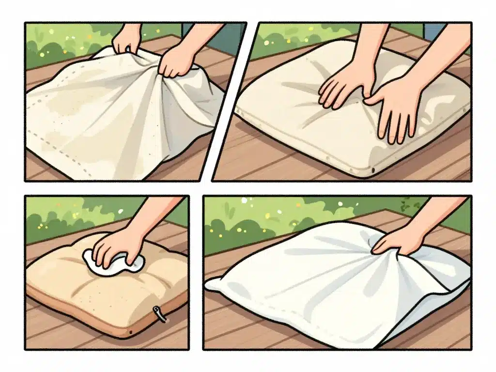 Étapes remplacer housse coussin salon de jardin sur terrasse