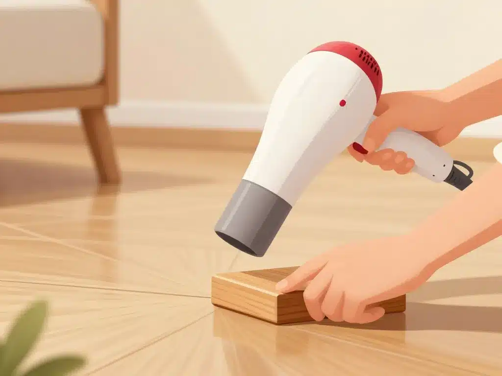 réparer lino enfoncé avec sèche-cheveux et cale