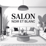 salon noir et blanc élégant avec matériaux naturels
