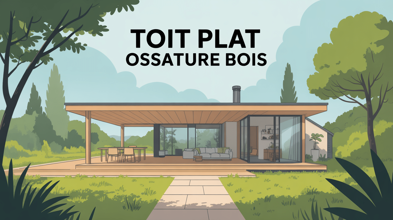 Illustration toit plat ossature bois moderne