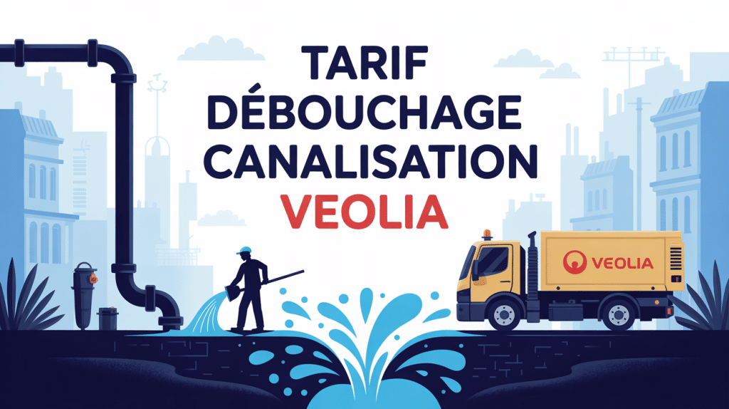 veolia débouchage canalisation : tarif, image vectorielle avec plombier et camion
