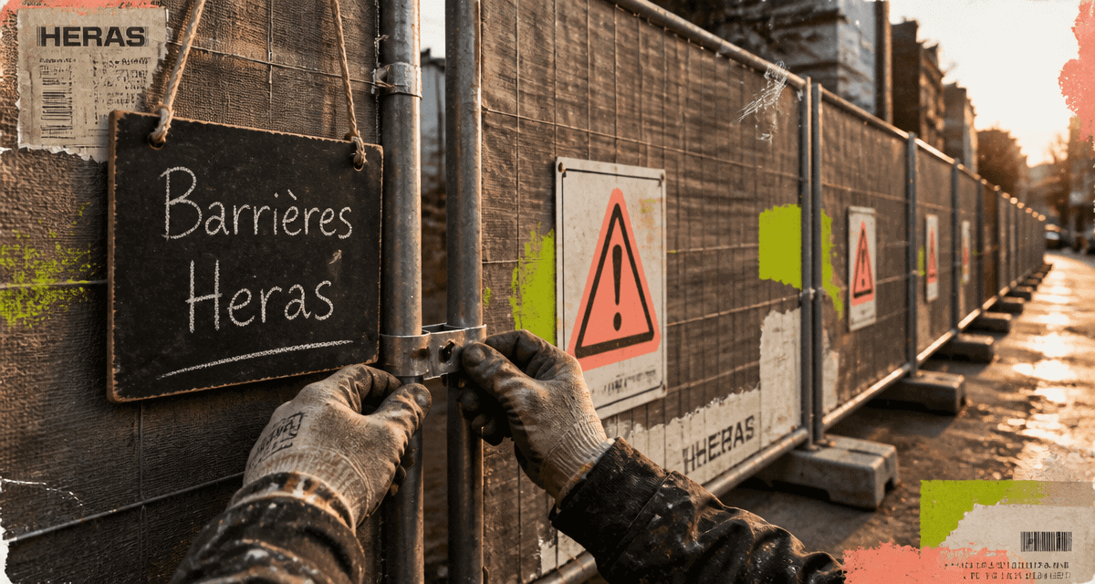 barriere heras sur chantier avec bâche acoustique