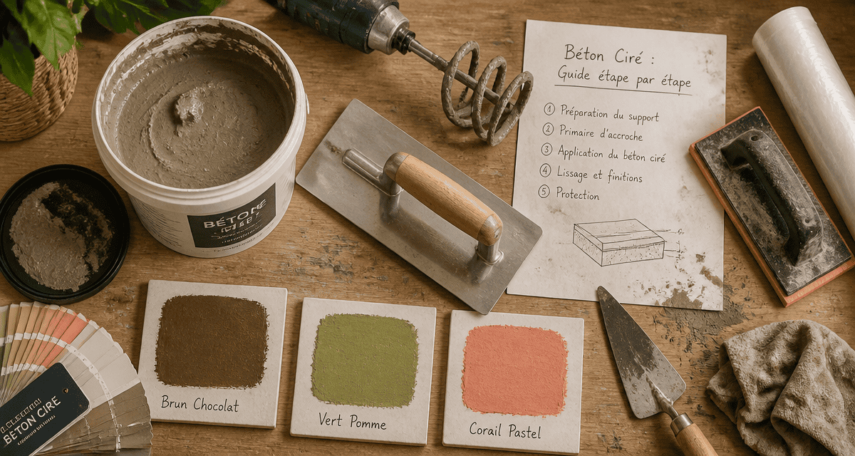 comment faire un beton cire outils et couleurs sur plan de travail