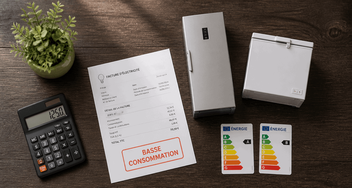 congélateur basse consommation avec étiquette énergie et facture