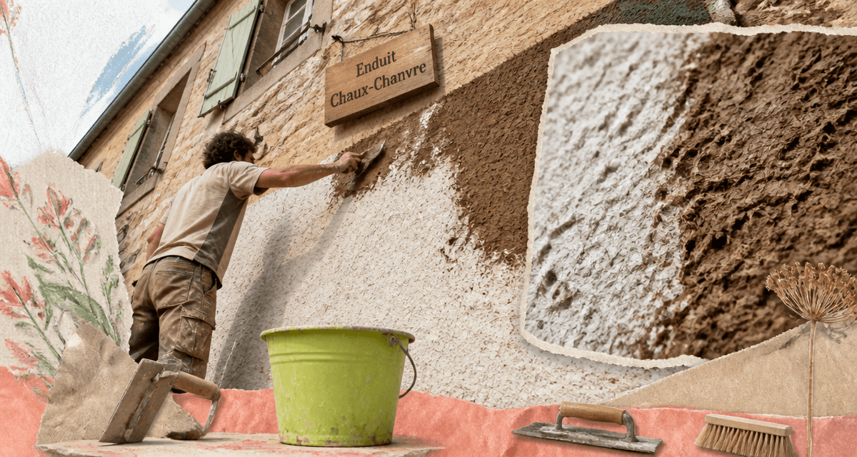 enduit chaux chanvre exterieur sur façade pierre