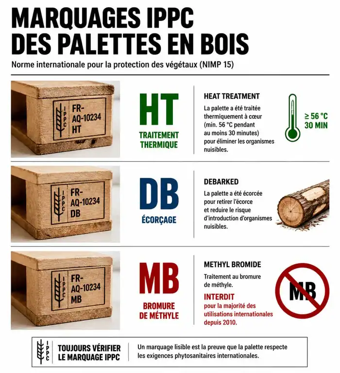 Infographie des marquages IPPC pour fabriquer des meubles en palette en toute sécurité