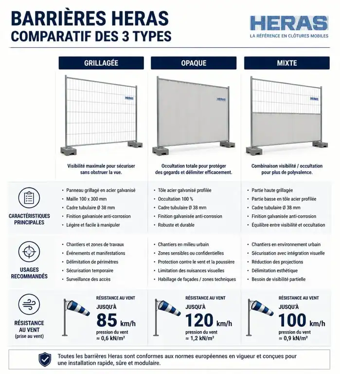 Comparatif des types de barrières Heras pour chantier et événementiel