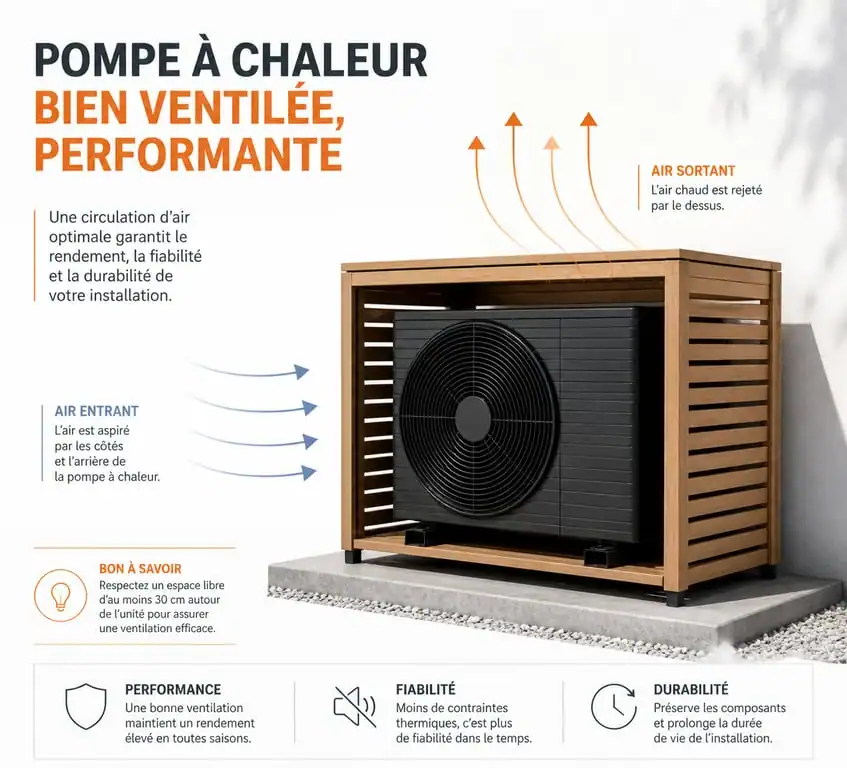 Schéma de circulation d'air pour cache pompe à chaleur