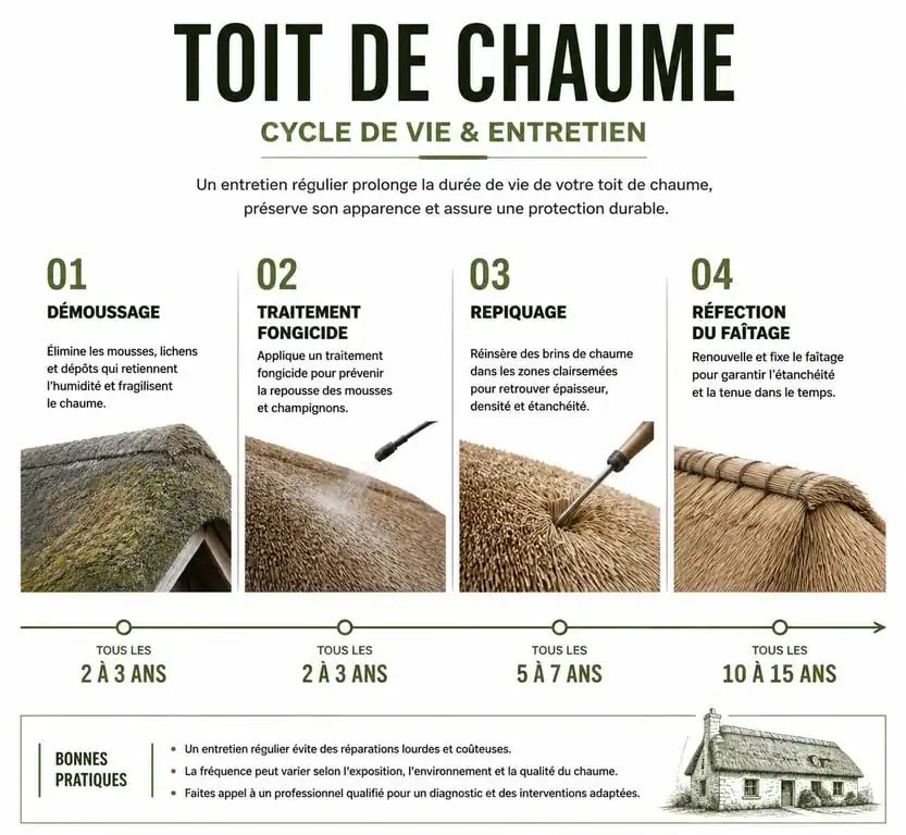 Infographie cycle entretien toiture chaume