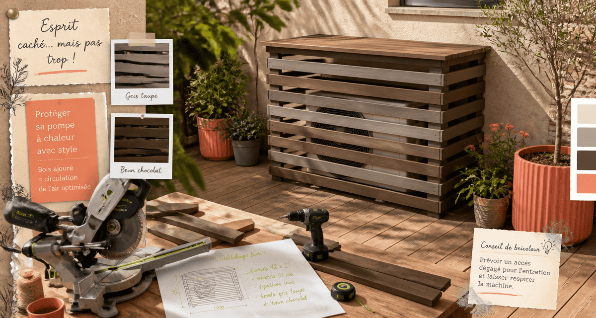 fabriquer un cache pompe à chaleur en bois terrasse
