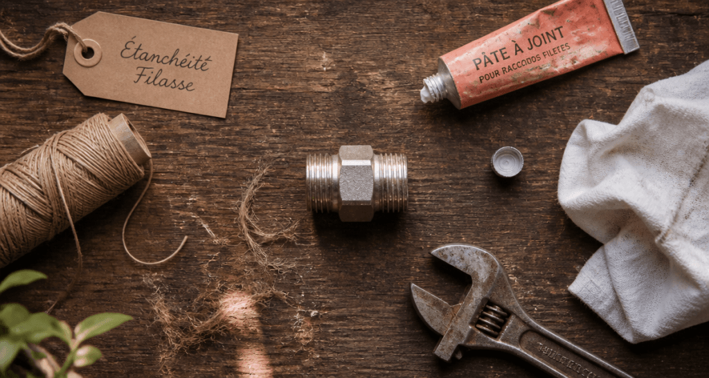 filasse plomberie raccord strié et outils atelier