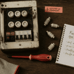 fusible qui saute sur un plan de travail avec outils