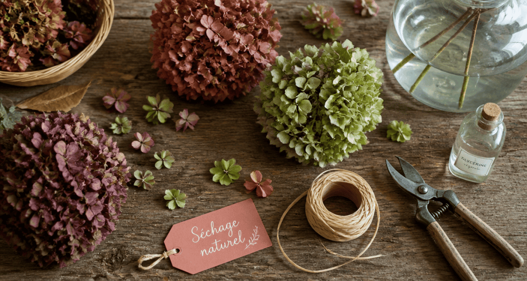 hortensia comment les faire secher fleurs séchées outils