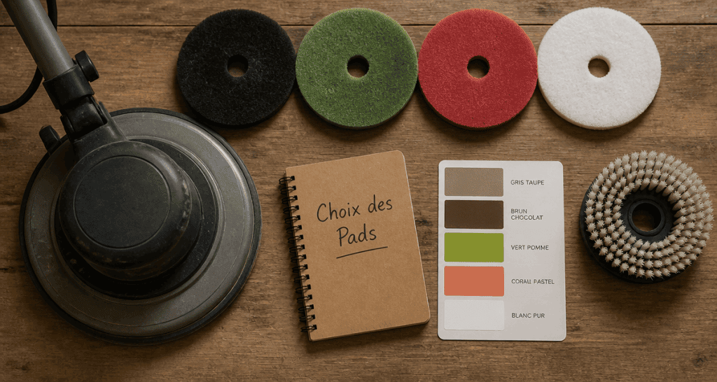 Monobrosse nettoyage vue dessus avec pads et accessoires
