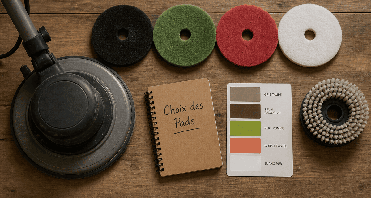 Monobrosse nettoyage vue dessus avec pads et accessoires