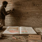 Atelier avec mur en pisé et artisan