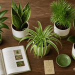 plantes d'interieur depolluante en pots sur table