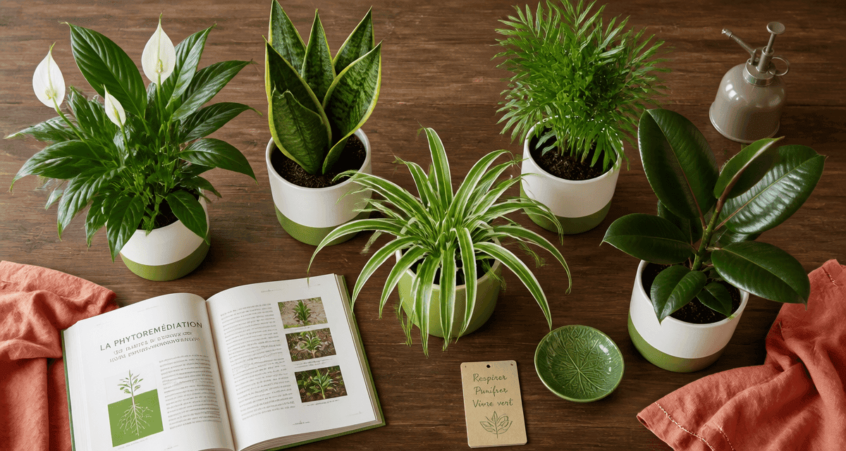 plantes d'interieur depolluante en pots sur table