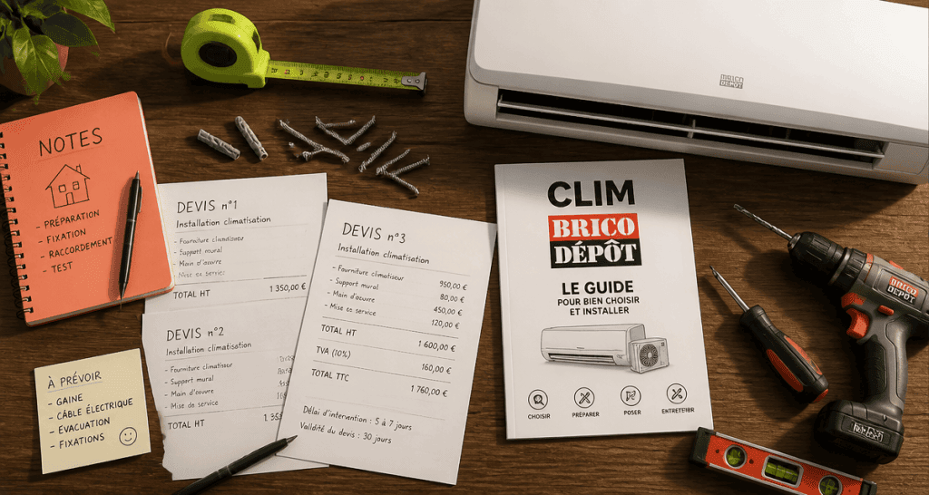 prix pose clim brico dépôt sur plan de travail avec outils