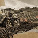 tracteur à chenille dans un champ en pente