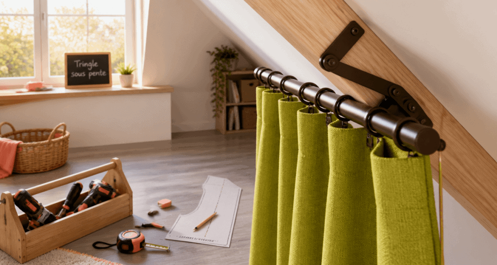 Tringle rideau sous pente installée sur plafond incliné