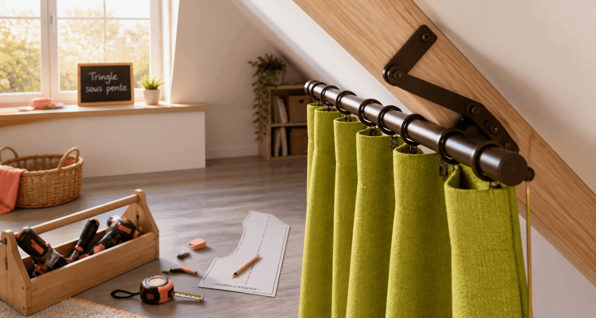 Tringle rideau sous pente installée sur plafond incliné