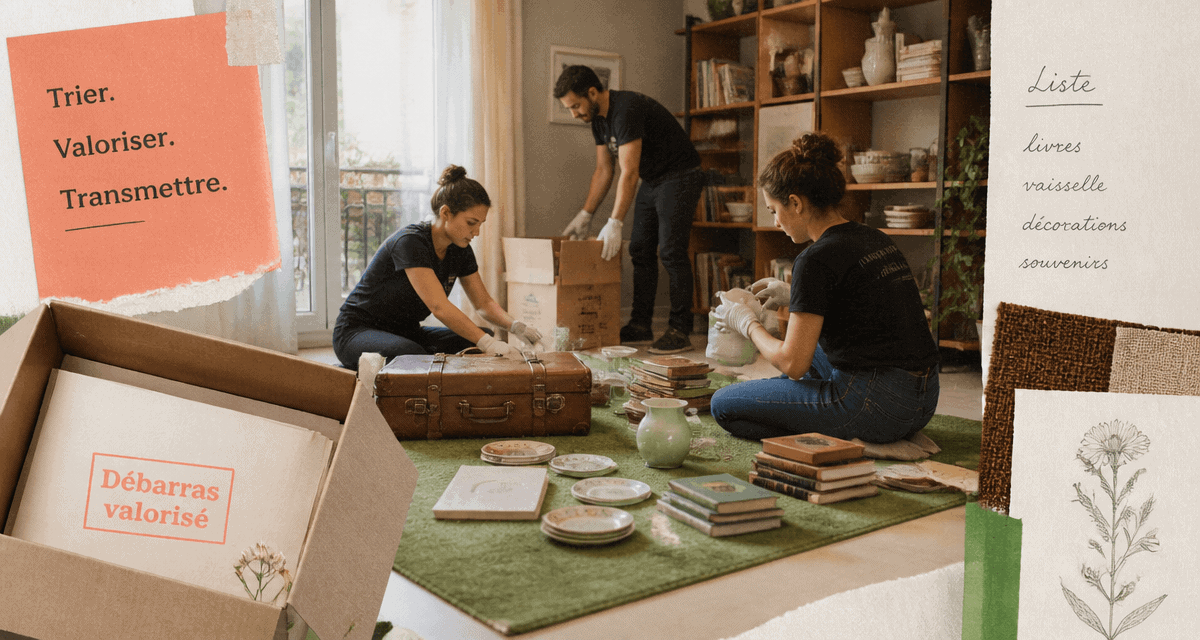 vide appartement équipe trie objets anciens